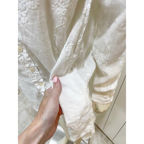 CP Shades Floral Embroidered White Linen Tunic Top Tunics Pockets XS - Picture 11 of 11